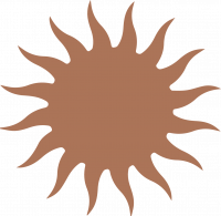 Brown sun with wavy, irregular rays on a light background.